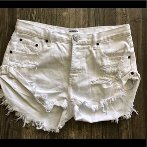 One Teaspoon Distressed White Denim Shorts